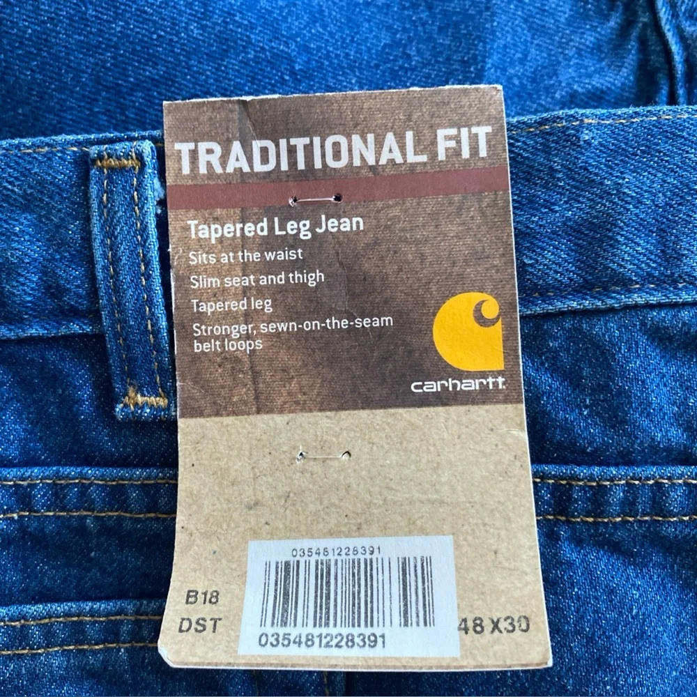 Carhartt NWT Jeans Mens 48x30 Blue B18 DST Denim Traditional Fit Tapered Leg NEW